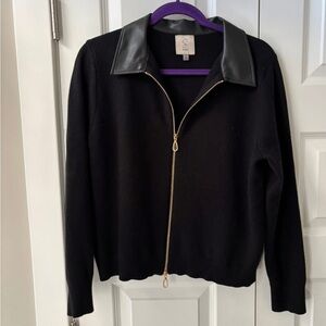 Sioni zip up sweater with Leather Collar